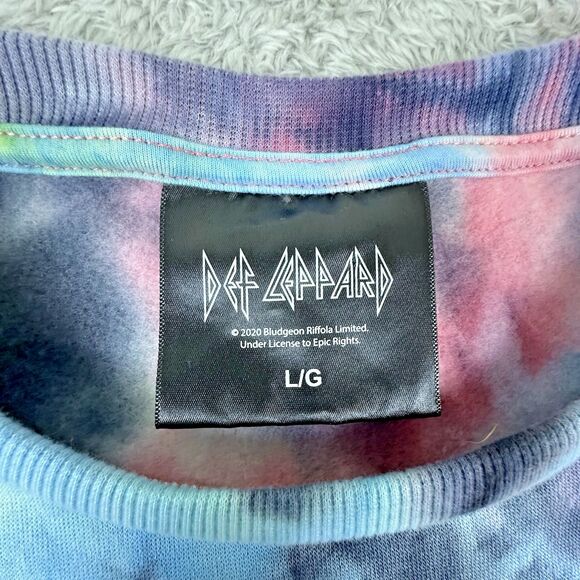 Def Leppard Tie-Dye Crop Sweatshirt Retro Rock Band Pullover Y2K Streetwear Sz L - Picture 8 of 10